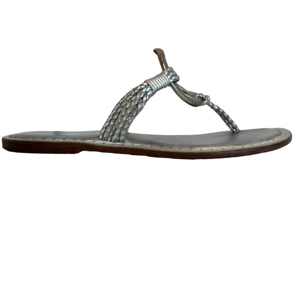 Bernardo Leather Thong Sandals Medieval Silver Metallic O-Ring Size 7 M Medium - Picture 5 of 15